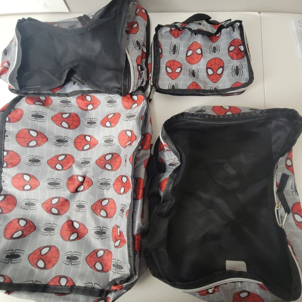 Marvel Spiderman 4 Piece Packing Cube Set Grey Red Travel Organizers